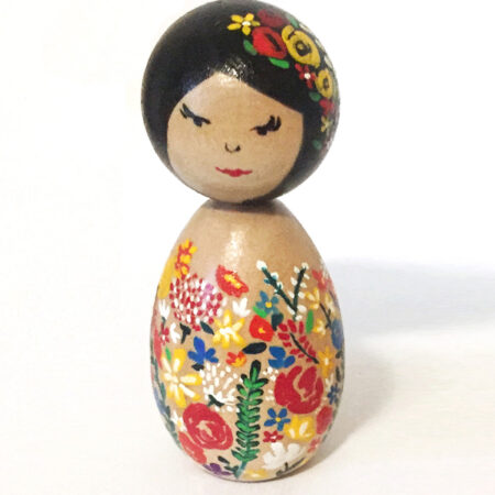 floral kokeshi peg doll